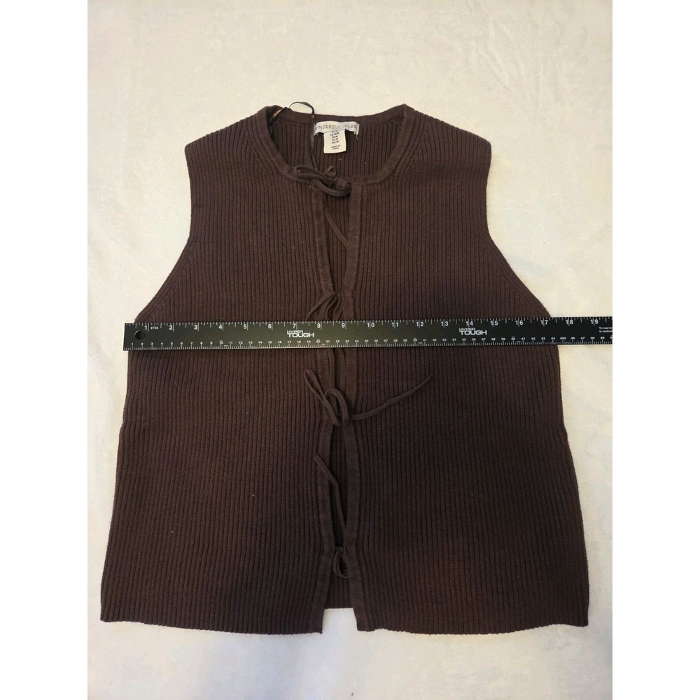 094 Sincerely Jules Rib Knit Tie Front Sweater Vest Brown Sleeveless Women's M - Picture 4 of 10